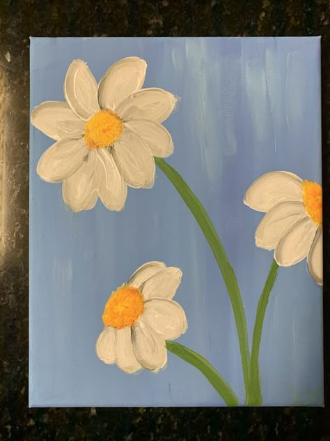 Drawing Ideas Painting Canvases, Canvas Painting Inspo Easy, Simple Flower Painting Acrylics, Holly Crafts, Cute Easy Paintings, Easy Flower Painting, Acrylic Painting Flowers, Small Canvas Paintings, Daisy Painting