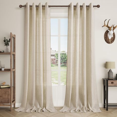 PRICES MAY VARY. Soft and Textured: Crafted from a blend of natural linen, cotton and imported polyester, our window curtains showcase a natural delicate look and casual cozy feel. The flax textured surface brings visual interest and a touch of sophistication, cotton enhances the softness of the drapes, while benefiting from the durability and wrinkle resistance of polyester Diffusing Sunlight & Airy: Gently filtering glare and harsh light, allowing a gentle breeze to flow through your space, th Curtains Living Room Apartment, Beige Linen Curtains, Boho Curtains Living Room, Long Curtains Living Room, 108 Inch Curtains, Blue Curtains Living Room, Curtains Living Room Modern, Beige Curtains, Linen Curtain Panels