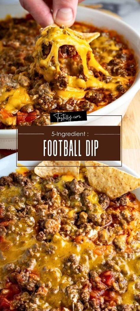 5-Ingredient Football Dip: Ready In 35 Minutes Football Finger Foods Appetizers, Football Game Appetizers Appetizer Ideas, Football Chip Dip, Hot Dips And Appetizers, Healthy Snacks Football Party, Salsa Dips Recipes, Healthier Football Food, Dip For Game Day, Easy Dips To Make For A Party