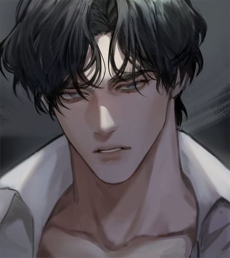 Male Digital Art, Manhwa Guy, Guys With Black Hair, Black Hair Boy, Blue Eyed Men, الفن الرقمي, Black Hair Blue Eyes, 얼굴 드로잉, Japon Illustration