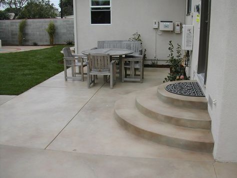 Stairs, Subtle Color Concrete Patios California Concrete Designs Anaheim, CA Diy Concrete Patio, Color Concrete, Outdoor Covered Patio, Concrete Patio Designs, Cement Patio, Round Patio, Concrete Patios, Patio Steps, Small Patio Garden