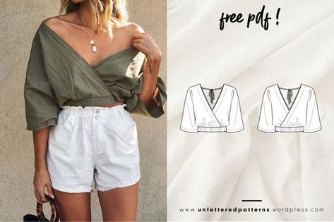 Crop Top Sewing Pattern, Sewing Top, Free Pdf Sewing Patterns, Trendy Sewing, Free Sewing Pattern, Diy Vetement, Diy Sewing Pattern, Top Sewing Pattern, Clothes Sewing Patterns