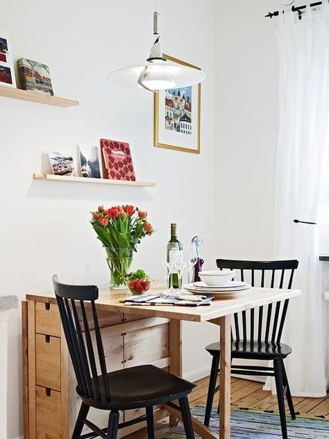 fold up table Small Room Design, Små Rum Lidt Plads, Ikea Table, Table For Small Space, Small Kitchen Decor, Small Dining Table, घर की सजावट, Dining Room Small, Tiny Kitchen