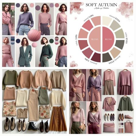 Color Combinations For Soft Autumn, Soft Autumn Color Palette Capsule Wardrobe, Soft Autumn Style Fashion, Soft Autumn Clothing Palette, Soft Autumn Fabric Swatches, Soft Autumn Outfits For Winter, Soft Autumn Romantic Kibbe, Soft Autumn Outfits Color Palettes, Soft Autumn Seasonal Color Analysis