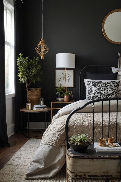 home decor interior design, interior bedroom design, kitchen designs, living room interior Dark Moody Accent Wall Bedroom, Modern Funky Bedroom, Dark Moody Accent Wall, Moody Cozy Bedroom, Moody Room, My Daily Routine, Bedroom Redo, Teen Girl Bedroom, Bedroom Decor Cozy