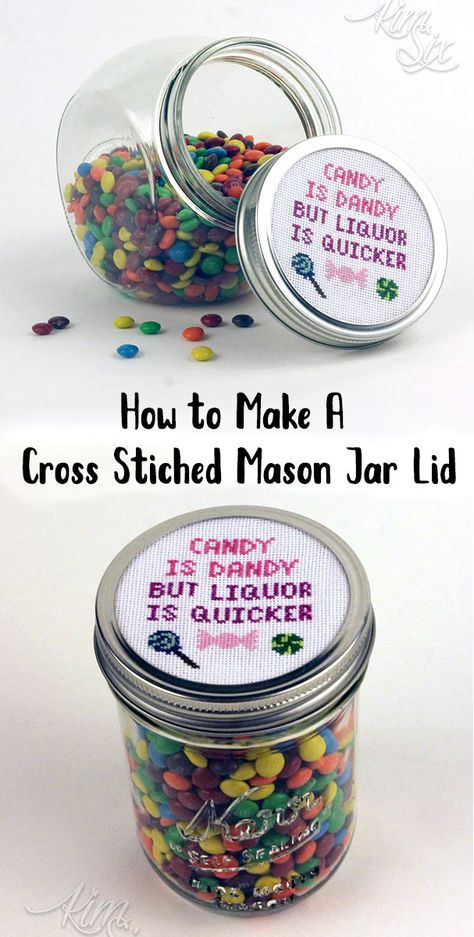 Burlap Mason Jars, Mason Jar Lid, Cross Stitch Tutorial, Christmas Gifts To Make, Simple Cross, Stitch Tutorial, Mason Jar Lids, Diy Gift Wrapping, Decorated Jars