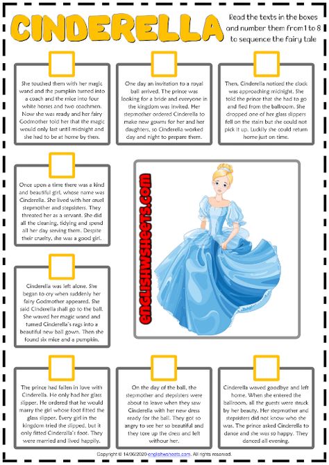 Cinderella Fairy Tale, Fairy Tales Illustration, Fairy Tale Story, Fairy Tale Worksheets, Cinderella Worksheets, Fairy Tales Sequencing, Esl Reading Comprehension, Reading Genres, Esl Reading