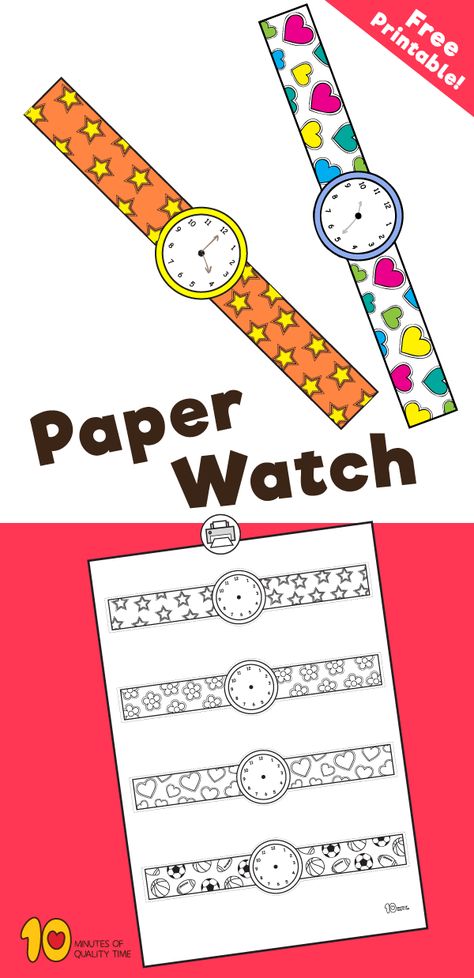 Free printable - paper watch #Freeprintable Popsicle Craft, Clock Craft, Paper Watch, Simple Collage, How To Make Paper Flowers, Printable Crafts, Telling Time, Preschool Fun, Kids Watches