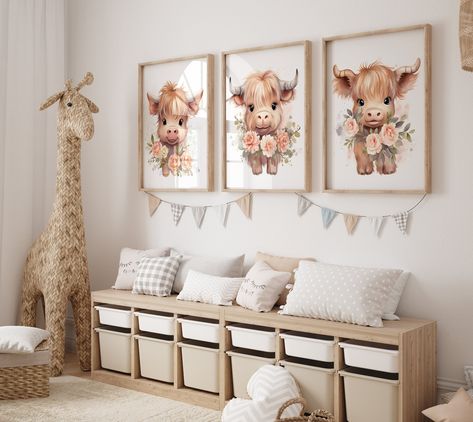 Highland Cow Nursery Wall Art, Farm Animal Nursery Decor, Framed Baby Highland Cow Art Prints, Farm Baby Calf Cow Canvas Pictures Set of 3 SHOP HERE www.etsy.com/shop/CloudDesignShop 𝗣𝗥𝗢𝗗𝗨𝗖𝗧 𝗗𝗘𝗦𝗖𝗥𝗜𝗣𝗧𝗜𝗢𝗡 ➡️ Photo Prints (Unframed) ➡️ Framed Photo Prints ➡️ Canvas (Gallery Wrap) ➡️ Framed Canvas (Click through the listing photos to view the product options.) ➡️ 𝗣𝗛𝗢𝗧𝗢 𝗣𝗥𝗜𝗡𝗧𝗦 (Unframed) 🔸Printed borderless on Lustre "E" professional photo paper.. 🔸Features a rich, shar Highland Cow Nursery Decor, Baby Highland Cow Nursery, Nursery Cow Theme, Highland Cow Nursery Theme, Nursery Highland Cow, Highland Cow Bedroom, Cow Print Nursery, Farm Theme Nursery, Highland Cow Nursery