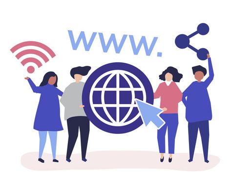 people holding world wide web icons Free Vector Character Web, Foto Muro Collage, World Wide Web, Concept Illustration, Fast Internet, Web Icons, E Commerce Business, People Illustration, Content Management