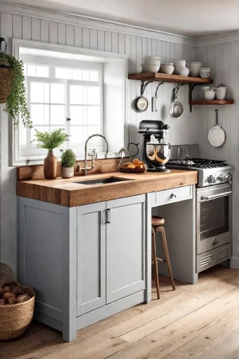 Blending style and functionality in a small space Small One Wall Kitchen, Small Kitchens With Islands, Small Space Kitchen Ideas, Tiny Kitchen Ideas Apartments, Small Square Kitchen, Adu Interior, Tiny Home Kitchen, Very Small Kitchen, Small Galley Kitchen Remodel