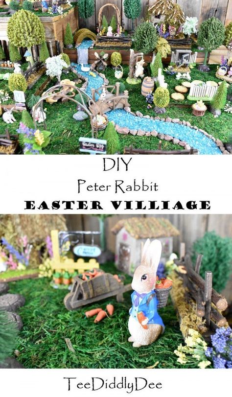 DIY Miniature Peter Rabbit Easter Village - Enchanting Woodland Scene Spring Village Display, Easter Village Display Ideas, Spring Village, Easter Village Houses, Easter Garden Craft, Easter Scene, Easter Fairy, Diy Woodland, Country Easter