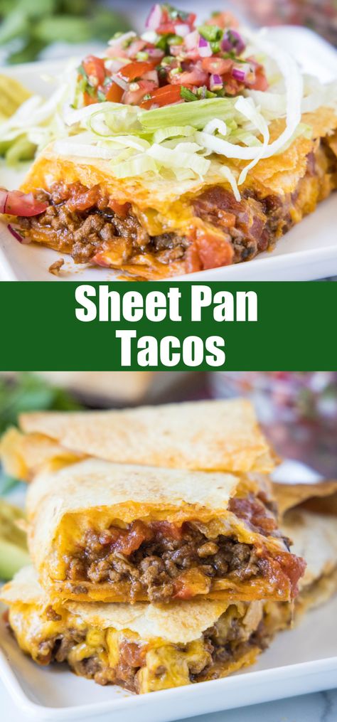 Pan Taco Bake, Taco Dinner For A Crowd, Taco In A Pan, Easy Fun Lunch Ideas, Sheet Pan Tacos Recipe, Taco Variations Dinners, Make Ahead Tacos For A Crowd, Taco Supper Ideas, Sheet Pan Taco Pizza