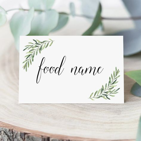 Elegant Food Cards for Buffet Greenery Wedding Food Labels - Etsy Buffet Cards Food, Food Cards For Buffet, Food Tags For Buffet, Food Signs For Party Buffet, Wedding Food Labels, Food Labels For Buffet, Food Label Design, Cards With Watercolor, Food Label Template