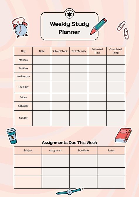 Pink Retro Weekly Study Planner A4 Document. This is a printable, undated weekly study planner. Just download and print. Print as many pages as you need. Print from your home printer or send to a local print shop. You can download these digital items once your purchase has been confirmed. Please note there are no printed materials / physical products will not be shipped! Colors may vary slightly depending on the computer monitor and printer you decide to use. This product is for personal use and Daily Planner School, Study Weekly Planner, Monthly Study Planner Printable, Weekly Study Planner Template, Bullet Journal School Planner, Study Planner Bullet Journal, Weekly Study Planner, Study Planner Template, Elementry School