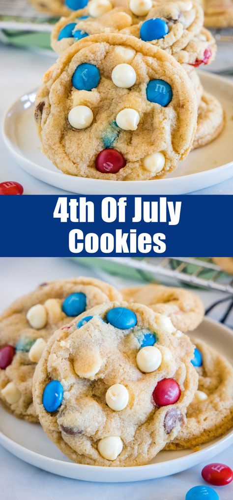 These 4th of July Cookies are soft, chewy, and delicious! A super easy way to make a festive treat you know everyone will love! Baking 4th Of July, Snacks For 4th Of July, Easy 4 Th Of July Desserts, Cookies For 4th Of July, July 4th Sweets, 4 Of July Deserts, Foods For 4th Of July Cookout, 4th Of July Cookies Easy, 4th Of July Desserts Cookies