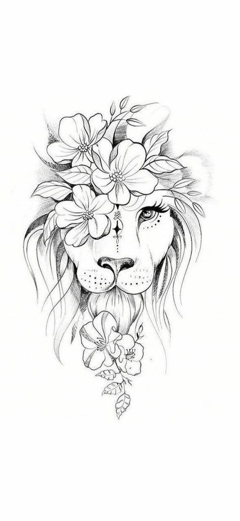 Lioness Tattoo Ideas, Lion Tattoo With Flowers, Lioness Tattoo Design, Female Lion Tattoo, Lion Flower, Lion Art Tattoo, Lion Mandala, Lioness Tattoo, Der Joker