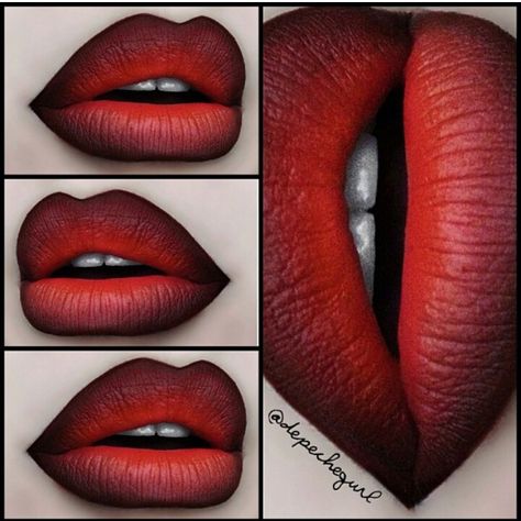 Red ombre lip affect Red Ombre Lips, Red Lips Tutorial, Maquillage Halloween Simple, Ombre Lipstick, Ombre Lip, Make Up Diy, Mekap Mata, Drag Make-up, Lip Tutorial