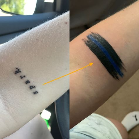 Blue Line Tattoo For Women, Back The Blue Tattoo, Police Tattoo Ideas For Men, Line Tattoo Wrist, Police Wife Tattoo, Police Tattoo Ideas, Cop Tattoos, Law Enforcement Tattoos, Police Tattoos