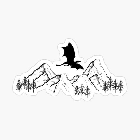 Get my art printed on awesome products. Support me at Redbubble #RBandME: https://www.redbubble.com/i/sticker/Dragon-flying-above-mountains-by-Haministic/147115637.EJUG5?asc=u Dragon And Mountain Tattoo, Dragon Mountain Tattoo, Mountain Dragon, Mountains Sticker, Dragon Flying, Fly Drawing, Motorcycle Helmet Design, Castle Tattoo, Mountain Silhouette