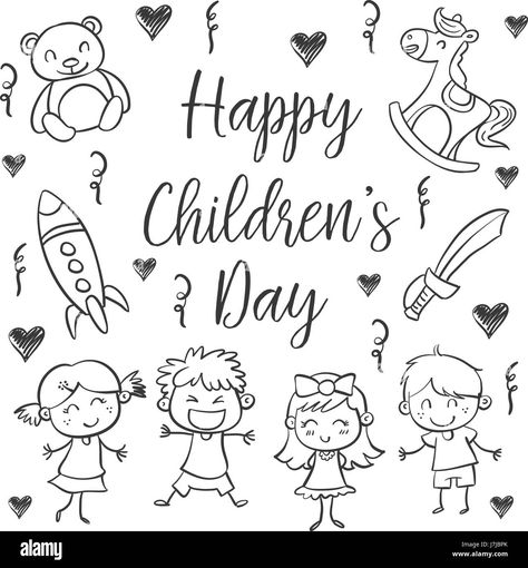 Download this stock vector: Hand draw childrens day style - J7JBPK from Alamy's library of millions of high resolution stock photos, illustrations and vectors. Happy Children's Day Activities For Kids, Children's Day Drawing Ideas, Children's Day Drawing, Drawing Ideas Hard, Happy Childrens Day Poster, Children's Day Activities, Childrens Day Quotes, Children's Day Poster, Paper Child