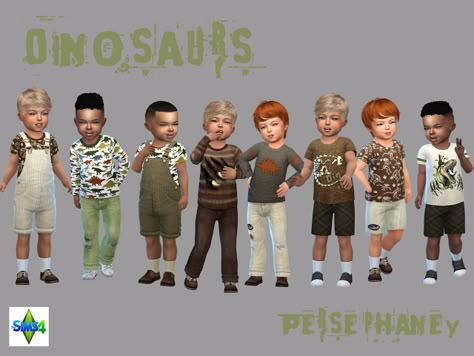 Sims 4 CC's - The Best: Dinosaur clothes for toddler boys by Persephaney Sims 4 Cc Clothes Kids, Dinosaur Clothes, Toddler Cc Sims 4, Sims 4 Toddler Clothes, Sims Baby, Sims 4 Traits, Sims 4 Cc Kids Clothing, Pelo Sims, The Sims 4 Packs