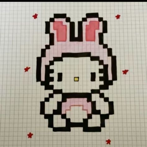 Pixel Art Manga, Pixel Art Hello Kitty, Pixlr Art, Hello Kitty Pixel Art, Spiderman Pixel Art, Pixel Kawaii, Square Drawing, Images Hello Kitty, Graph Paper Drawings