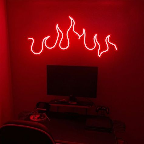 Neon Signs Ideas Bedroom, Scorpio Neon Sign, Cute Love Signs Decor, Led Signs For Bedroom, Red Neon Room, Neon Signs Room Decor, Neon Sign For Room, Fire Neon Sign, Cool Led Signs