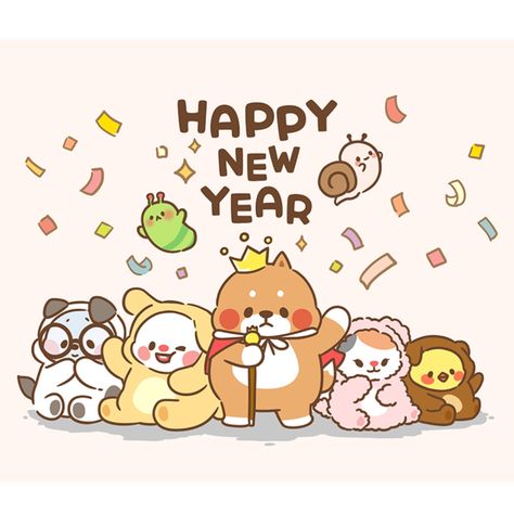 New Years Drawing Ideas, New Year Doodle, New Year Anime, Tonton Friends, New Year's Drawings, Happy 2023, Pet Anime, Happy New Year Friends, New Year Cartoon