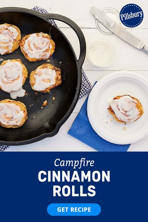 campfire recipes, campfire dessert recipes, cinnamon rolls recipe, pillsbury cinnamon rolls, pillsbury cinnamon rolls recipe, cast iron skillet desserts, pillsbury dessert recipes Cinnamon Rolls In Cast Iron Skillet, Camping Cinnamon Rolls, Pilsbury Cinnamon Rolls, Skillet Cinnamon Rolls, Campfire Cinnamon Rolls, Pillsbury Cinnamon Roll Recipes, Skillet Dessert, Make Cinnamon Rolls, Skillet Desserts