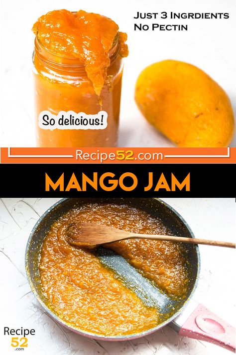 This easy, quick, just 3 ingredients Mango jam is rich, thick, low-sugar, and made without pectin. I just loved the taste, so rich and as mangoes are naturally sweet, despite the low sugar the jam tastes perfectly sweet. You'll find this best way to preserve mango. #mangojam #jam #indianjam #fruitjam #mangopreserve #homemade #nopectin Mango Jam Recipe, Summer Canning, Small Jam Jars, Jam Without Pectin, Canning Jam Recipes, Low Sugar Jam, Gf Sweets, Mango Dessert Recipes, Mango Jam