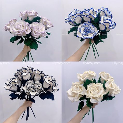 Morning guys,l wanna show you what l have finished recently, a custom order from my dear client, a bunch of different color roses, which color do you prefer? All the flowers use the same patterns-chanel rose pattern which you can find in my shop, link in bio Change the yarn color of last row, you can get different vibes roses❤️❤️，just try it❤️❤️ #preservedflowers #crochetbouquetflower #giftforher #weddingflowers #weddingbouquet #handmadegifts #customgifts #tuilp #sunflower #rose #homedecor #c... Chanel Rose Crochet, Crochet Rose Bouquet, Different Color Roses, Crochet Bouquets, Chanel Rose, Different Vibes, Color Roses, Crochet Shoes Pattern, Crochet Tutorial Pattern