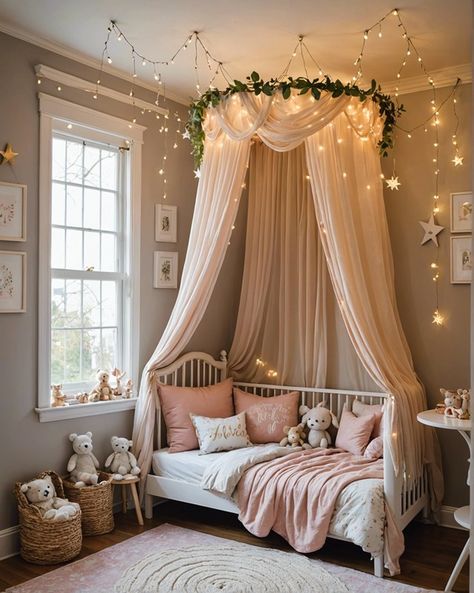 Little Toddler Girl Bedroom Decor Ideas, Kid Girls Bedroom Ideas, Kid Room Decor Girl, Toddler Girl Rooms Ideas, Toddler Bed Girl Ideas, Toddler Room Girl Ideas, Cozy Toddler Girl Room, Girls Room Two Beds, Twin Girl Toddler Bedroom