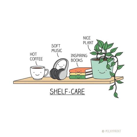 I Plant Even on Instagram: “Always make time to practice shelf care ☺️ (Image: @milkyprint)” Self Care Station, What Book, Positive Quotes Motivation, Coffee And Books, Happy Weekend, Make Time, Zero Waste, Kuwait, Take Care Of Yourself