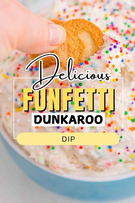 Funfetti Dunkaroo Dip - only 5 ingredients and 10 minutes to make! Sweet, creamy and delish! Serve with your favorite cookies or fruit! Diy Dunkaroo Dip, Cookie Dips, Cake Mix Dip, Funfetti Dip, Dunkaroo Dip, Mini Loaf Cakes, Hot Crab Dip, Funfetti Cake Mix, Loaf Cakes