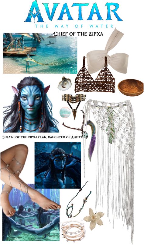 My Avatar Oc outfit ideas | i would be the human my avatar is connected to, she is the chief of her clan and a healer she would make a cameo in avtar and be apart of the main cast in way of water Avatar Cosplay Blue, Avatar Photoshoot, Water Tribe Outfit, Look Avatar, Blue Avatar Costume, Water Avatar, Avatar Fashion, Avatar Fancy Dress, Avatar Outfits Pandora