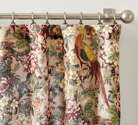 Pheasant Linen Cotton Floral Curtain | Pottery Barn Cottage Curtains, Farmhouse Curtains, Blackout Drapes, Floral Curtains, Printed Curtains, Curtain Patterns, Pottery Barn Teen, Blackout Curtain, Curtains Bedroom