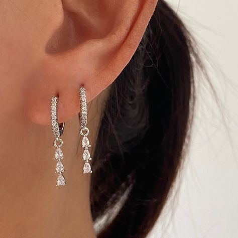 Diamond Cubic Drop Silver Hoop Earrings, 3 Teardrop Silver Huggie, 925 Sterling Silver Earrings, Sparkle Earring, Bridal Earring, Bridesmaid by AnettJewellery on Etsy Teardrop Earrings Silver, Earring Bridal, Bridal Earring, Teardrop Diamond, Sparkle Earrings, Bridesmaid Earrings, 925 Sterling Silver Earrings, Silver Hoops, Jewelry Pouch