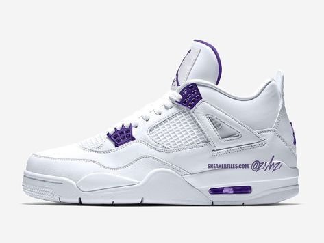 Jordan Brand will be releasing an all-new Air Jordan 4 “Court Purple” colorway as part of their Spring 2020 lineup. Dressed in a White, Metallic Silver, and Court Purple color scheme. No leaked photos have surfaced, but this Air Jordan 4 is expected to features a White leather upper paired with Purple and Silver accents … Jordan 4 Metallic Purple, Popular Basketball Shoes, Jordan 4 White, Jordan Retro 4, Jordan 4s, Purple Sneakers, Retro 4, Air Jordan Retro, Popular Shoes