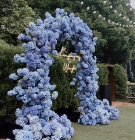 Hydrangea Flower Arch, Blue Hydrangea Wedding, Blue Party Decorations, Bridal Shower Inspo, Intimate Wedding Reception, Hydrangeas Wedding, Blue Hydrangeas, Blue Wedding Flowers, Waterfront Wedding