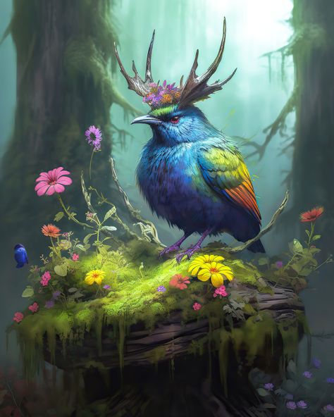 #magic #beast #bird #antler #conceptart #ai Fey Animals, Fantasy Bird Art, Sanrio Love, Songbird Serenade, Fantasy Birds, Fantasy Bird, Dragon Character, Fantasy Animals, Fantasy Creature