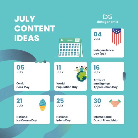 🎉 July Content Calendar Inspiration is HERE! 🎉

Summer is in full swing, and so is your digital marketing strategy! ☀️

Looking for fresh ideas to spice up your July content? Data Genomix has you covered! From Independence Day campaigns to summer sales promotions, we've got everything you need to make a splash this July. Let's make this July your most successful one yet!

#JulyContent #ContentCalendar #DigitalMarketing #DataGenomix #ContentInspiration Calendar Inspiration, Ice Cream Day, Content Calendar, Content Calendars, Sale Promotion, Digital Marketing Strategy, Spice Up, Independence Day, Marketing Strategy