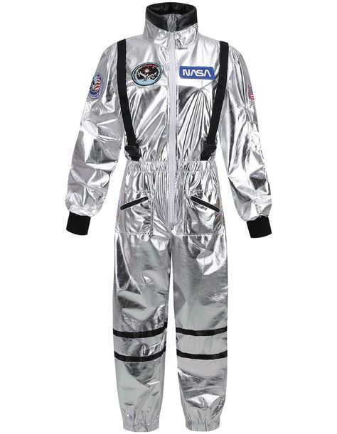 PRICES MAY VARY. 90% Polyester, 10% Spandex Front Zipper closure Material: The Unisex Astronaut Costume is made of 90% polyester and 10% spandex, which is comfortable, breathable and lightweight, say goodbye to gravity. Features: The Astronaut Uniform features a full-length jumpsuit with embroidered patches on the chest and arm. Details: The waist band is elastic and adjustable, and it adds shape to your body instead of looking too loose. All zipper pockets are functional. Cosplay costume: Can b Bariloche, Spaceman Costume, Pilot Jumpsuit, Space Uniform, Martian Costume, Girls Cheerleader Costume, Silver Jumpsuits, Space Costumes, Astronaut Costume