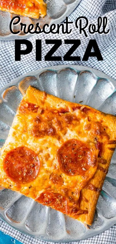 Crescent Roll Pizza slice on a silver plate Crescent Pizza, Pellet Smoker Recipes, Crescent Roll Pizza, Italian Pizza Recipe, Crescent Recipes, Crescent Dough, Crescent Roll Recipes, Crescent Roll, Roll Recipes