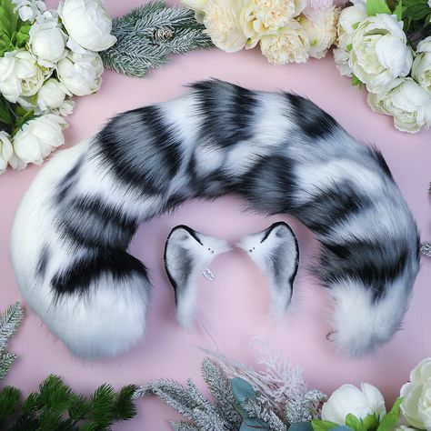 Snow Leopard Tail, Cat Pose Yoga, Wolf Ears And Tail, Ears And Tail Set, Faux Fur Ears, Leopard Ears, Cat Ears And Tail, Animal Tails, Wolf Ears