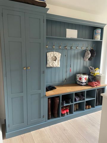 Boot Room Bench, Boot Room Storage, Coat Cupboard, Boot Room Utility, Utility Room Designs, Mudroom Remodel, Hall Cupboard, Porch Storage, Coat Storage