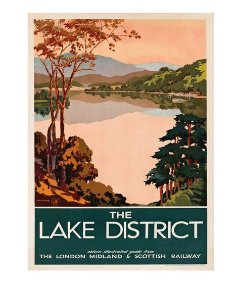 Travel Ads, Railway Posters, Art Deco Print, The Lake District, Ad Art, Train Travel, Lake District, Vintage Travel Posters, Holiday Travel