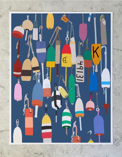 Buoys Art, Pool Paint, Lobster Buoys, Boy Bedroom Design, Underwater Art, Toddler Room, Unframed Art, Beach Art, Framed Tv