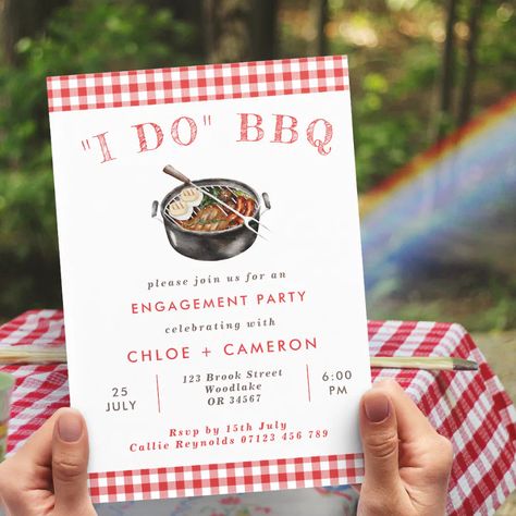 I Do BBQ Red & White Gingham Engagement Party Invitation  Zazzle Bridal Shower Bbq, Engagement Party Dinner, I Do Bbq Engagement Party, Engagement Party Bbq, Small Engagement Party, Bbq Engagement Party, Engagement Party Themes, Bbq Theme, Barbeque Party