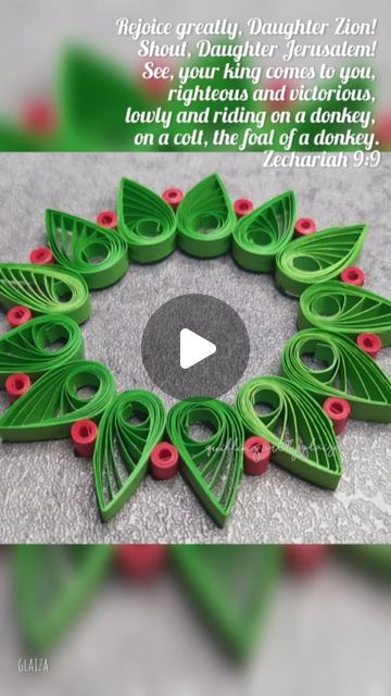 Quilling Art by Glaiza on Instagram: "MERRY CHRISTMAS!🎄 THANK YOU LORD JESUS! 💚  Paper Quilling Christmas Wreath 🎄✨ Full video tutorial  https://youtu.be/quJ6WMY7qlk  Rejoice greatly, Daughter Zion! Shout, Daughter Jerusalem! See, your king comes to you, righteous and victorious, lowly and riding on a donkey, on a colt, the foal of a donkey.  Zechariah 9:9  #paperquilling #paperart #papercut #craft #artsph #craftph #quillingart #handmadeph #papercraft #craftideas #diy #easy #quilling #quillingcreations #quillingpaper #paper #handmade #howto #stepbystep #beginner #shorts #christmascard #christmas #christmasideas #wreath #christmasornaments #christmaswreath" Quilled Christmas Wreaths, Quilled Christmas Wreath, Quilled Christmas Tree, Quilling Wreath, Christmas Quilling, Christmas Quilling Ideas, Diy Quilling Christmas, Jesus Christmas Decorations, Quilling Videos